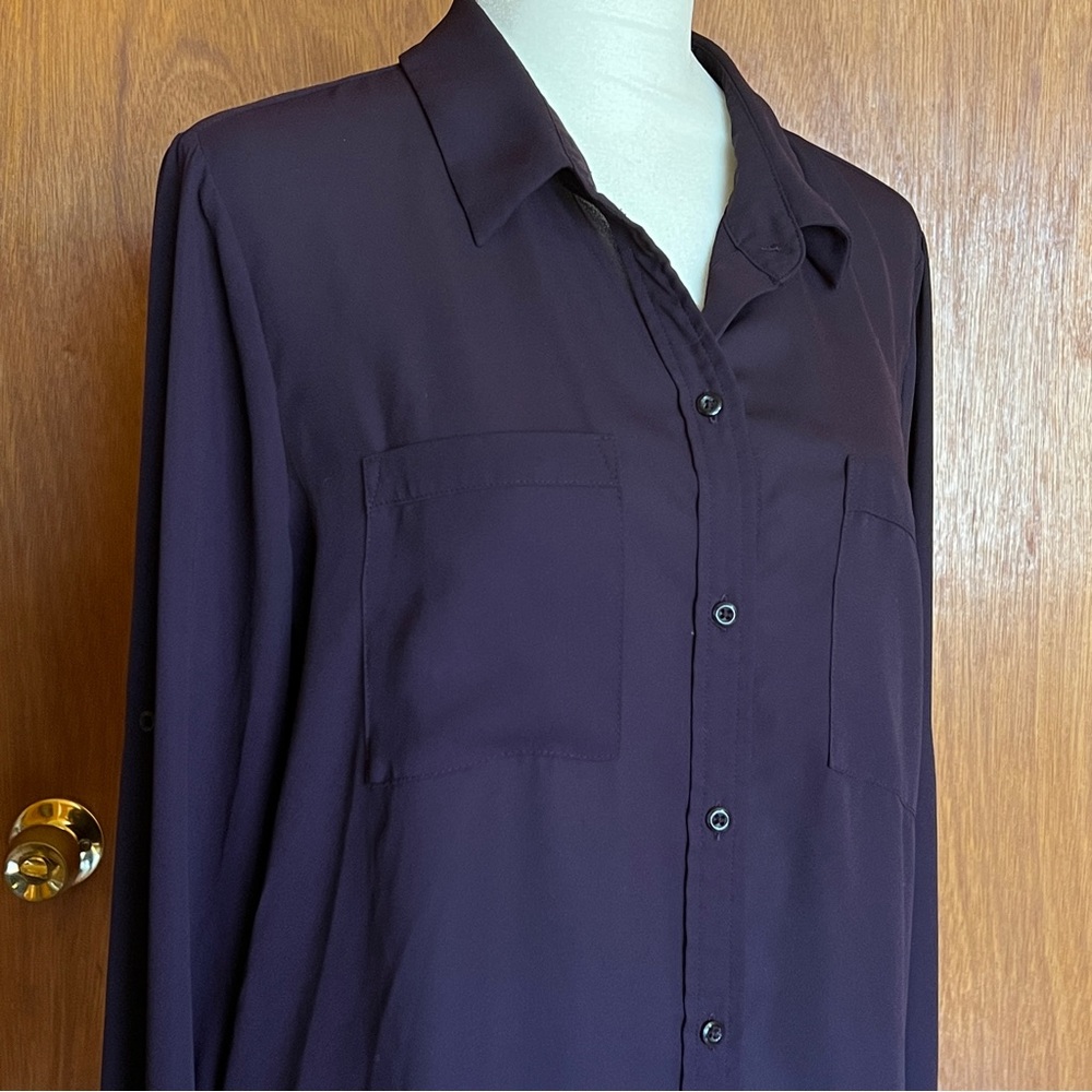 Women’s Apt 9 vintage purple long sleeve sheer button down top